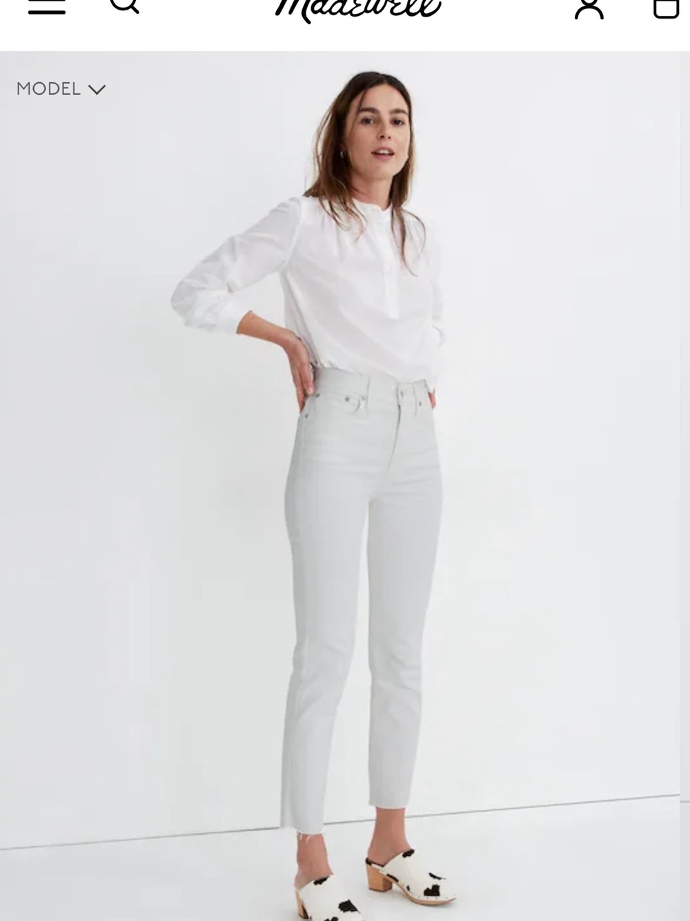 MADEWELL The Vintage Crop Jeans High Rise White Raw Hem